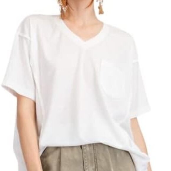 Easel Oversized Ribbed Knit Rounded Hem Exposed Seams Ivory Top Size M - Picture 2 of 9